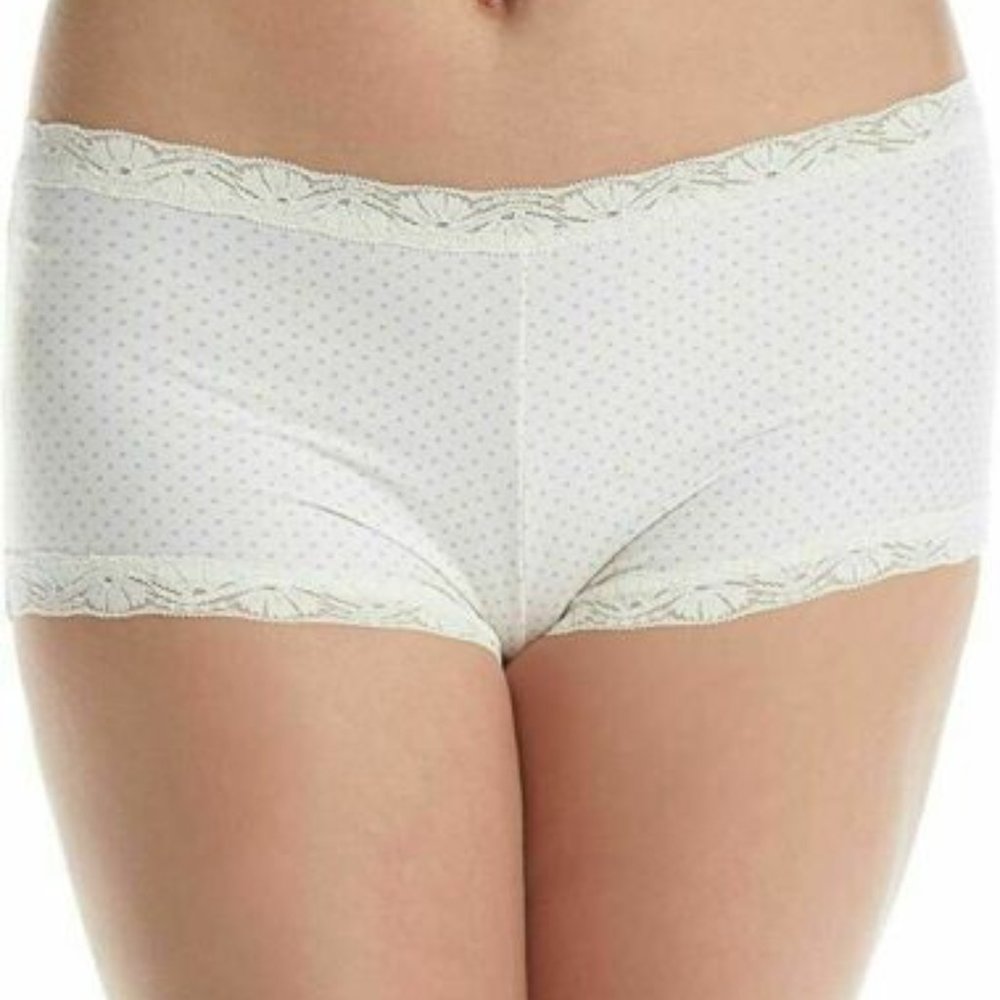 Maidenform NWT Ivory Latte Dot One Fab Fit Microfiber Lace Trim Boyshort 40760